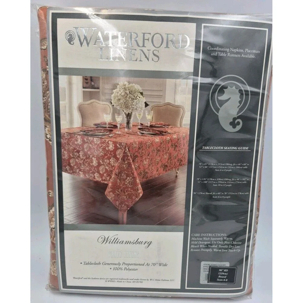 Vntg Waterford Linens Williamsburg Tablecloth  in Copper New Open Box 90